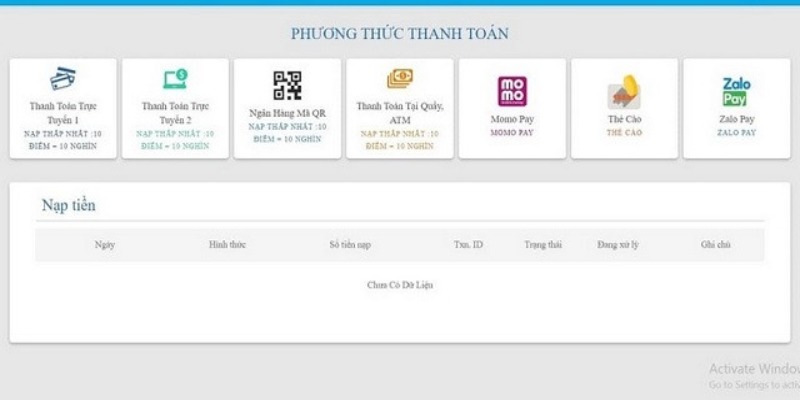 Truy cập vào web để nạp tiền